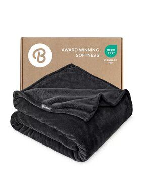 Bare Home XL Throw Fleece Blanket Solid Black Ultra Soft Microplush 50" x 70"